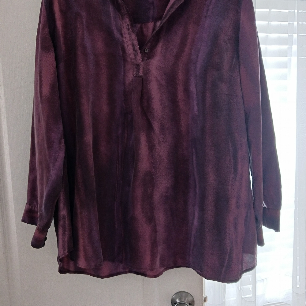 JJill purple banded collar silk blouse